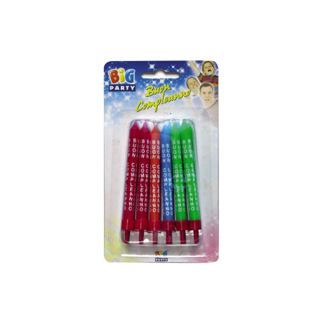 Candeline 8 cm. Buon Compleanno colori assortiti con supporto CF.12