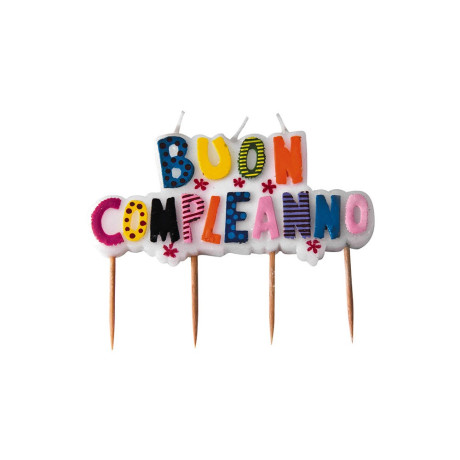 Candelina Picks 9x7 cm. Buon Compleanno Mix